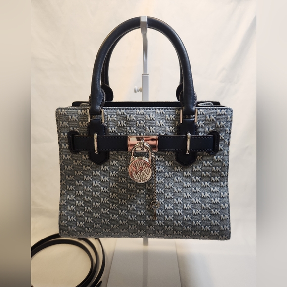 Michael Kors Handbags - Michael Kors Hamilton Small Logo Embossed Washed Denim Satchel